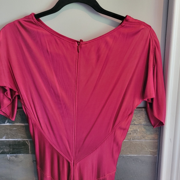 ZAC POSEN cape dress in Fuchsia red. Size 8 - Picture 4 of 8